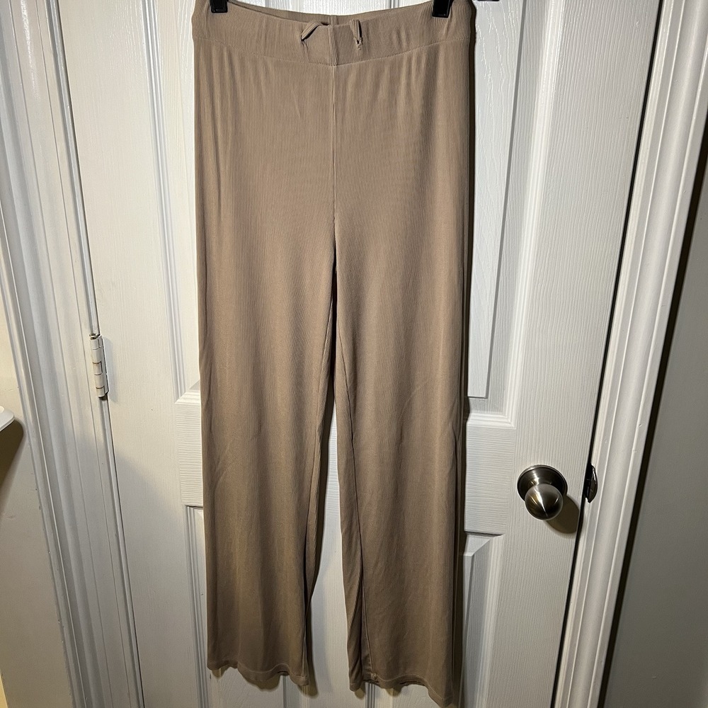 REORIA Stretchy Ribbed Wide Legged Tan‎ Pants Women's Small